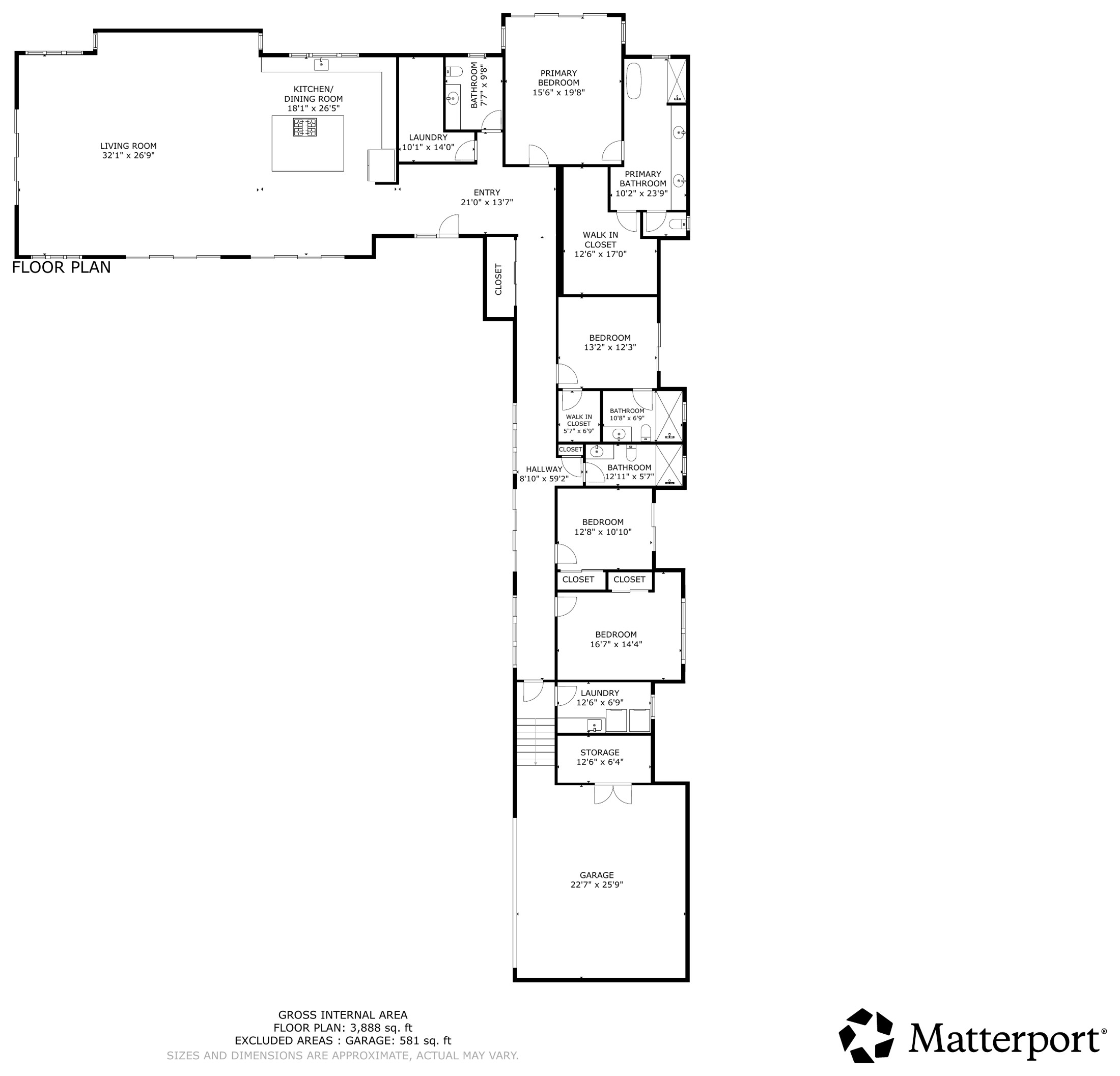 Floor plan of 140 Lewa Lani Place showing all rooms on one level and the attached garage