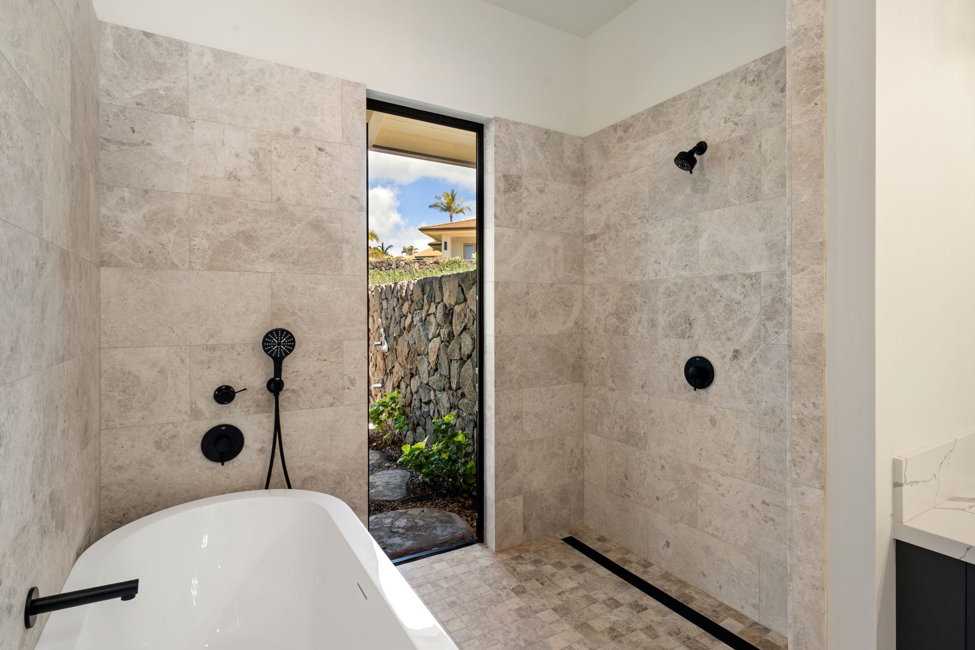 Primary bath soaking tub and shower