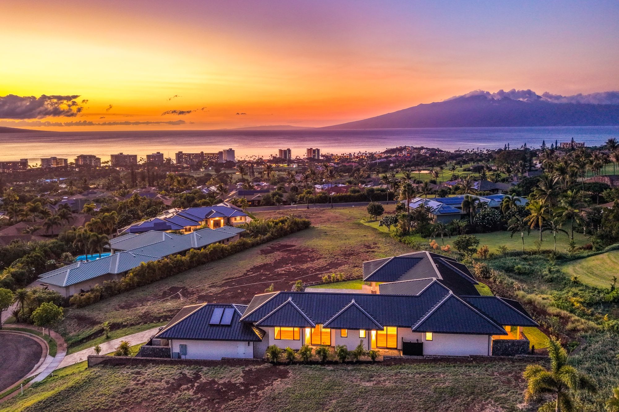 Aerial at sunset toward Lānaʻi
